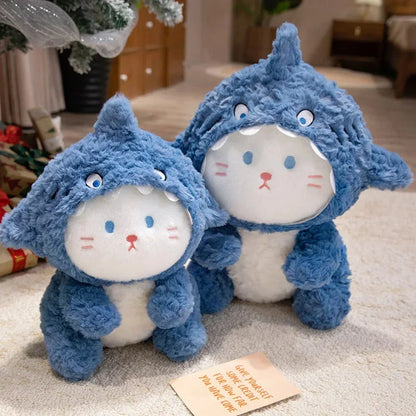 Fluffy Dog & Cat in Shark Outfit Plushie