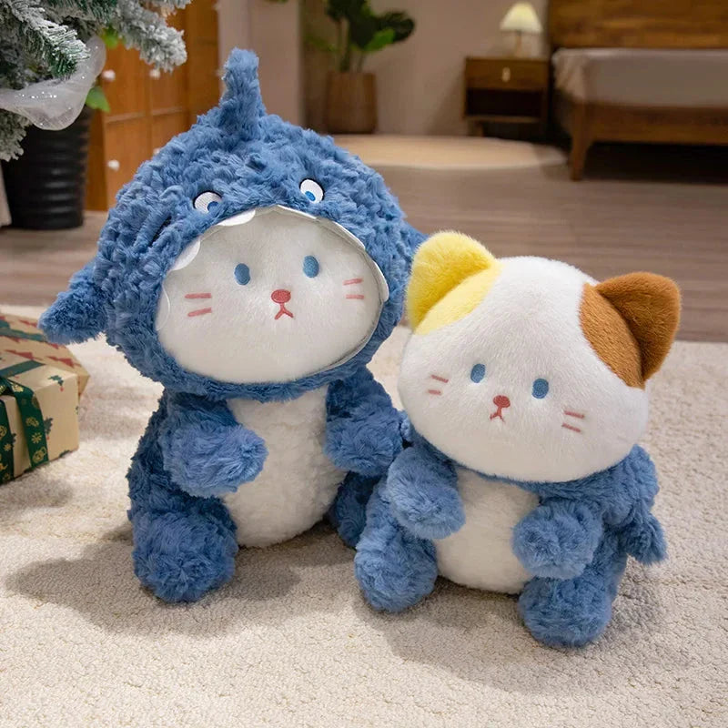 Fluffy Dog & Cat in Shark Outfit Plushie