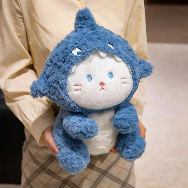 Fluffy Dog & Cat in Shark Outfit Plushie