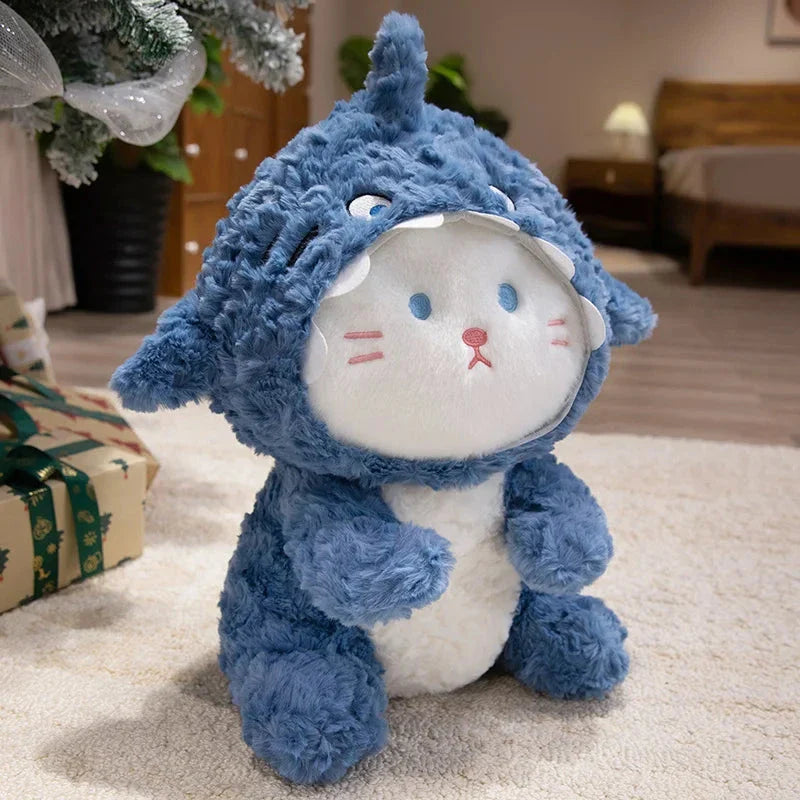 Fluffy Dog & Cat in Shark Outfit Plushie