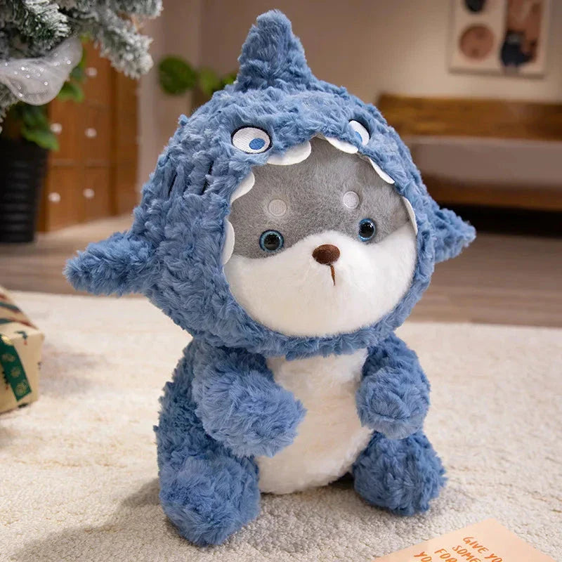 Fluffy Dog & Cat in Shark Outfit Plushie