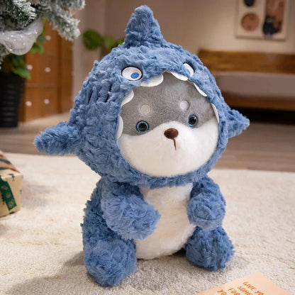 Fluffy Dog & Cat in Shark Outfit Plushie