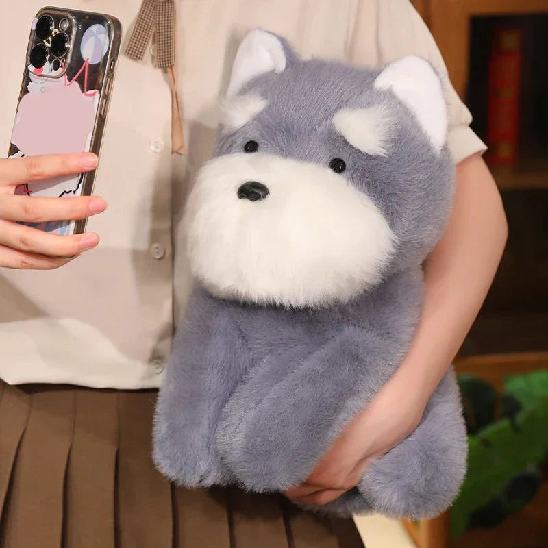 Fluffy Gray Biege Schnauzer Dog Plushie
