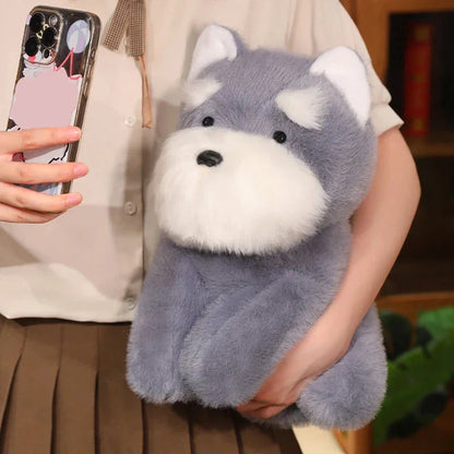 Fluffy Gray Biege Schnauzer Dog Plushie