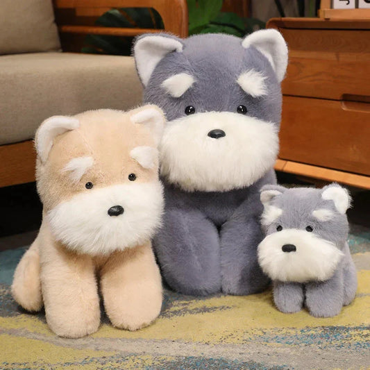 Fluffy Gray Biege Schnauzer Dog Plushie