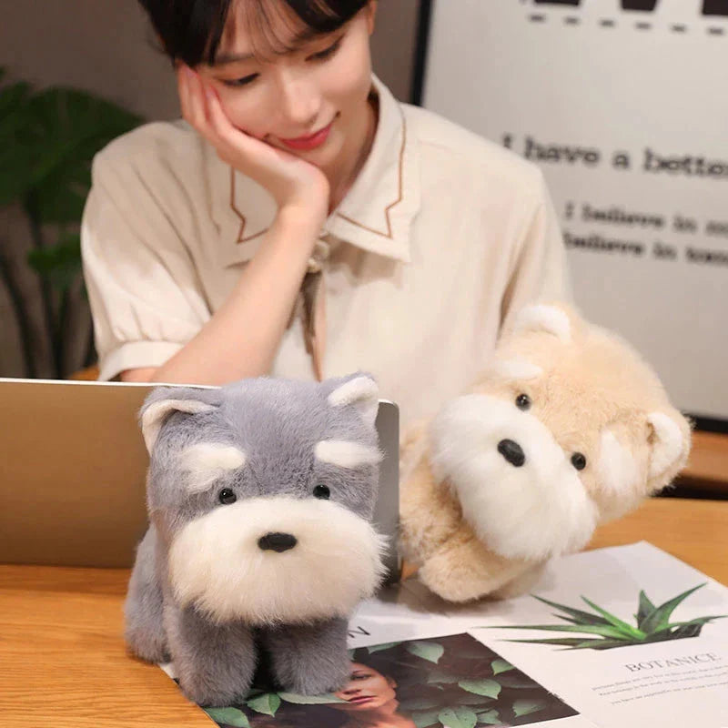 Fluffy Gray Biege Schnauzer Dog Plushie