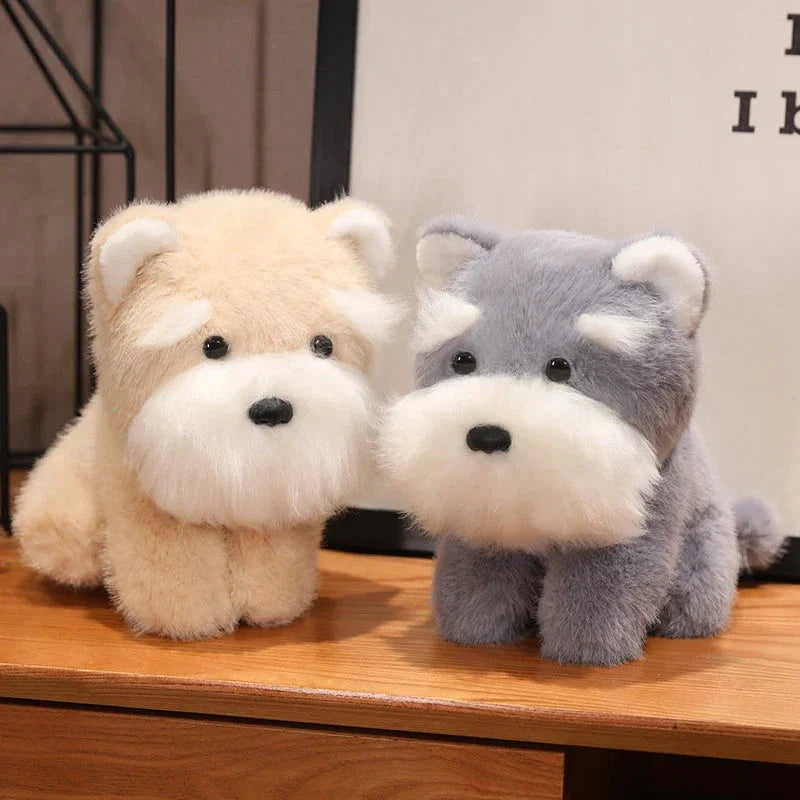 Fluffy Gray Biege Schnauzer Dog Plushie