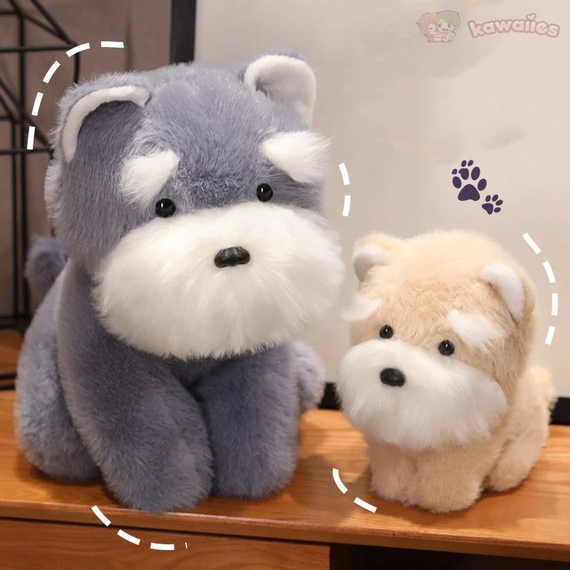 Fluffy Gray Biege Schnauzer Dog Plushie
