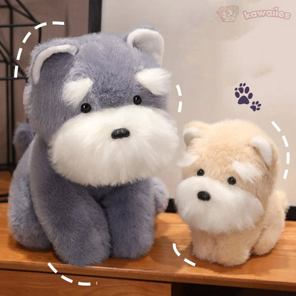 Fluffy Gray Biege Schnauzer Dog Plushie