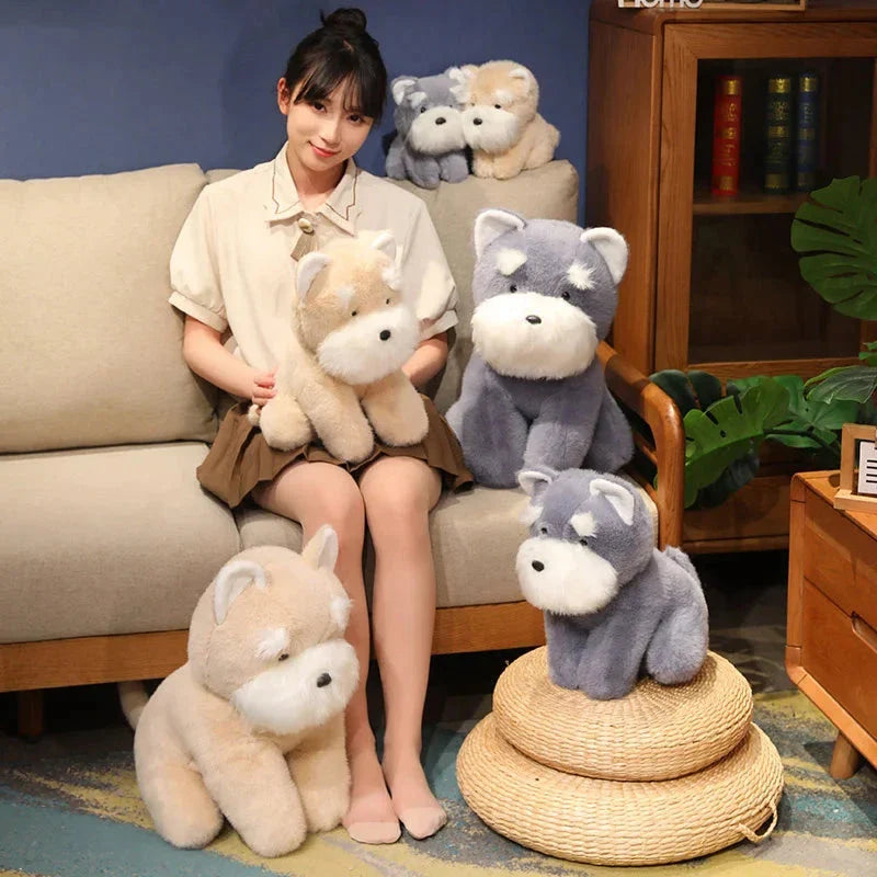Fluffy Gray Biege Schnauzer Dog Plushie