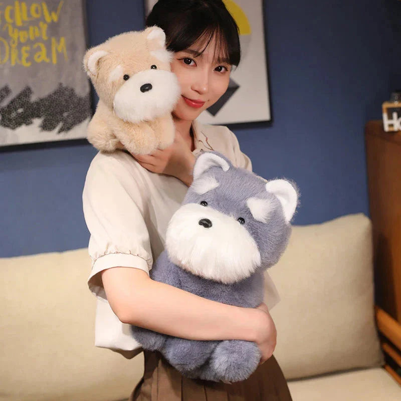 Fluffy Gray Biege Schnauzer Dog Plushie