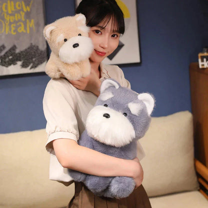 Fluffy Gray Biege Schnauzer Dog Plushie