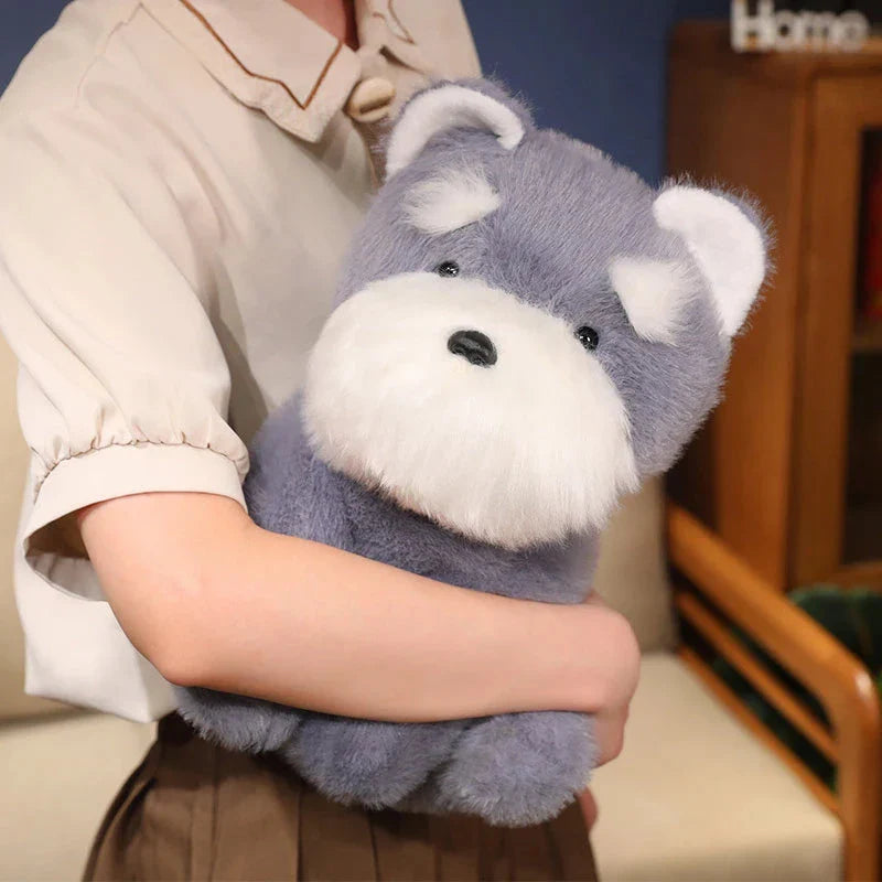 Fluffy Gray Biege Schnauzer Dog Plushie