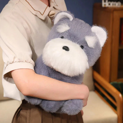 Fluffy Gray Biege Schnauzer Dog Plushie