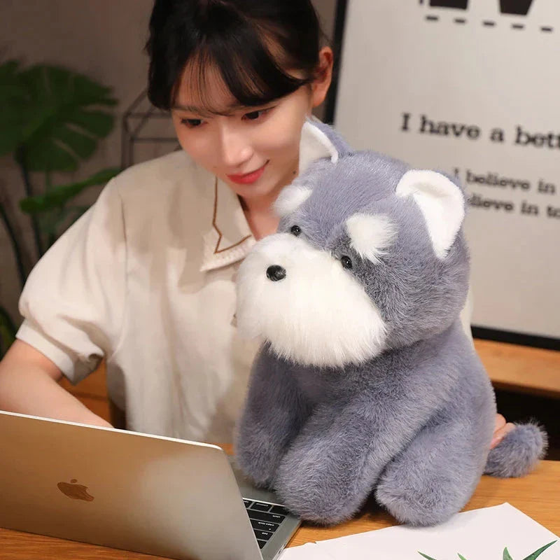 Fluffy Gray Biege Schnauzer Dog Plushie