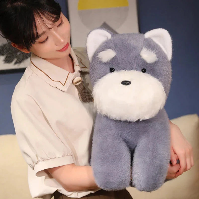 Fluffy Gray Biege Schnauzer Dog Plushie