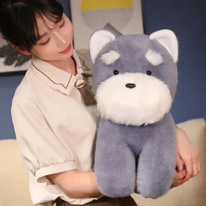 Fluffy Gray Biege Schnauzer Dog Plushie