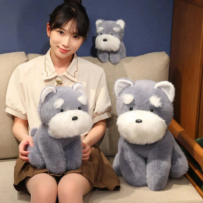 Fluffy Gray Biege Schnauzer Dog Plushie