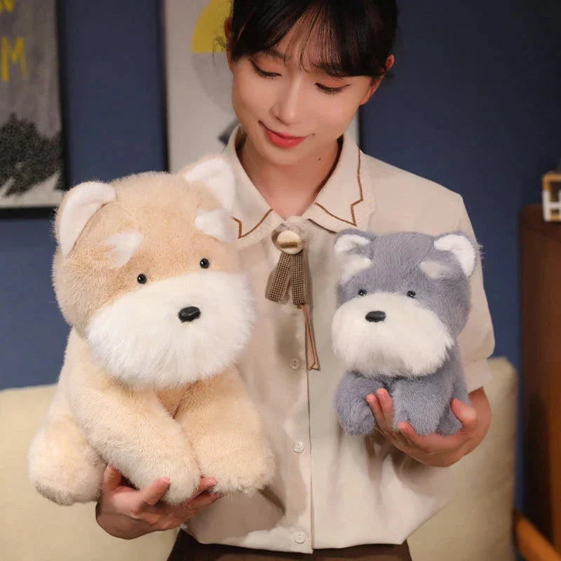 Fluffy Gray Biege Schnauzer Dog Plushie