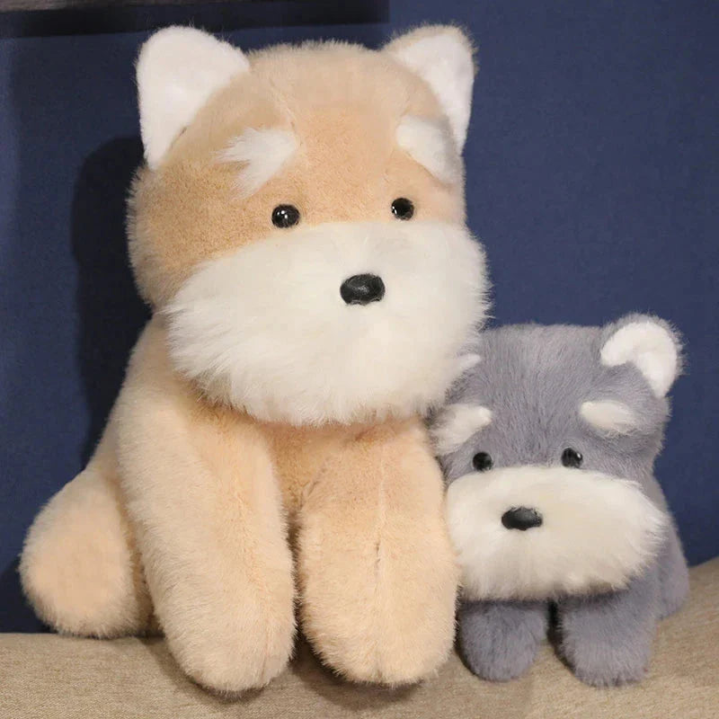 Fluffy Gray Biege Schnauzer Dog Plushie