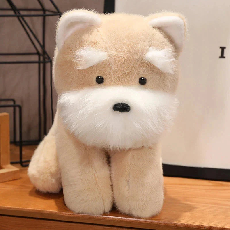 Fluffy Gray Biege Schnauzer Dog Plushie