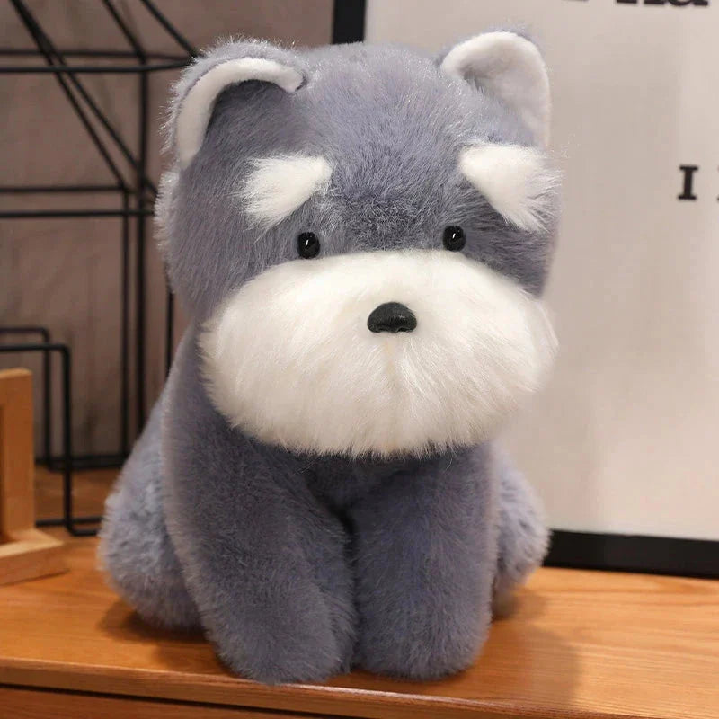 Fluffy Gray Biege Schnauzer Dog Plushie