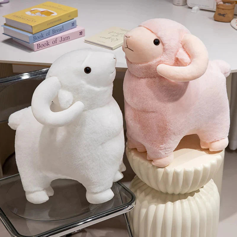 Fluffy Pink White Sheep Ram Plushies