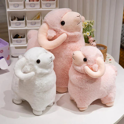 Fluffy Pink White Sheep Ram Plushies