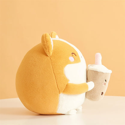 Fluffy Round Chubby Corgi Bubble Tea Plushie