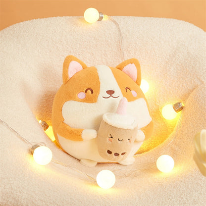 Fluffy Round Chubby Corgi Bubble Tea Plushie