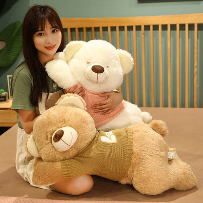 Fluffy Sleeping Brown White Dog Bear Plushie