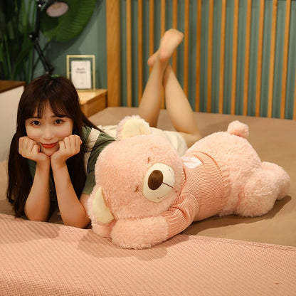 Fluffy Sleeping Brown White Dog Bear Plushie