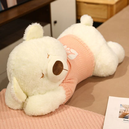 Fluffy Sleeping Brown White Dog Bear Plushie