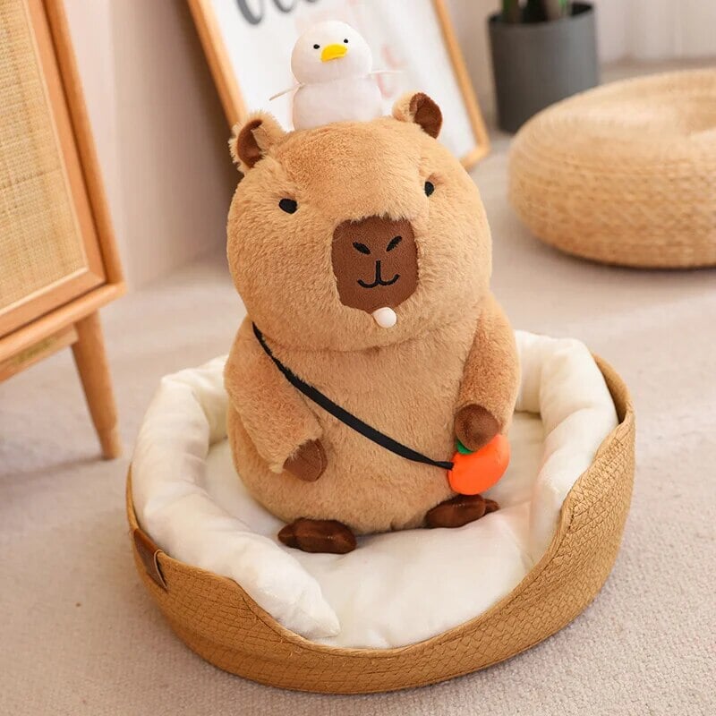 Fluffy Sleepy Capybara with Orange Plushie