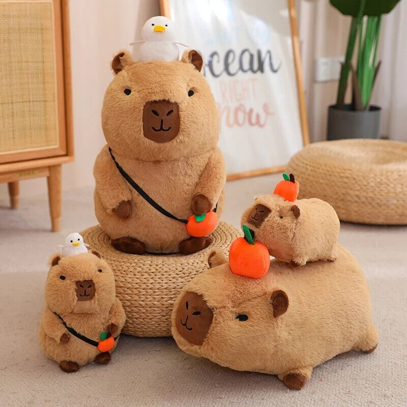 Fluffy Sleepy Capybara with Orange Plushie
