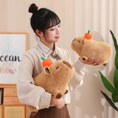 Fluffy Sleepy Capybara with Orange Plushie