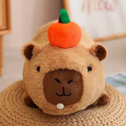 Fluffy Sleepy Capybara with Orange Plushie