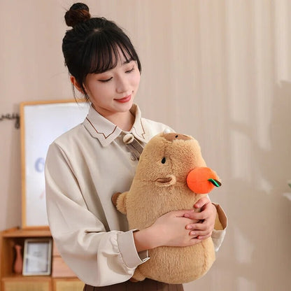 Fluffy Sleepy Capybara with Orange Plushie