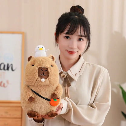 Fluffy Sleepy Capybara with Orange Plushie