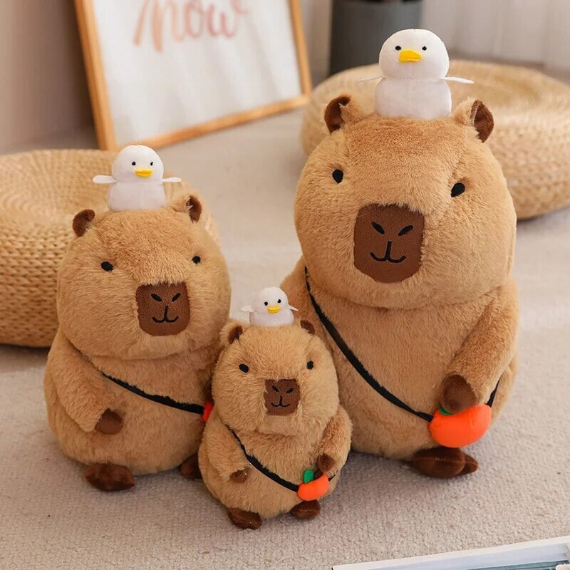 Fluffy Sleepy Capybara with Orange Plushie