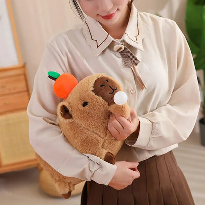 Fluffy Sleepy Capybara with Orange Plushie
