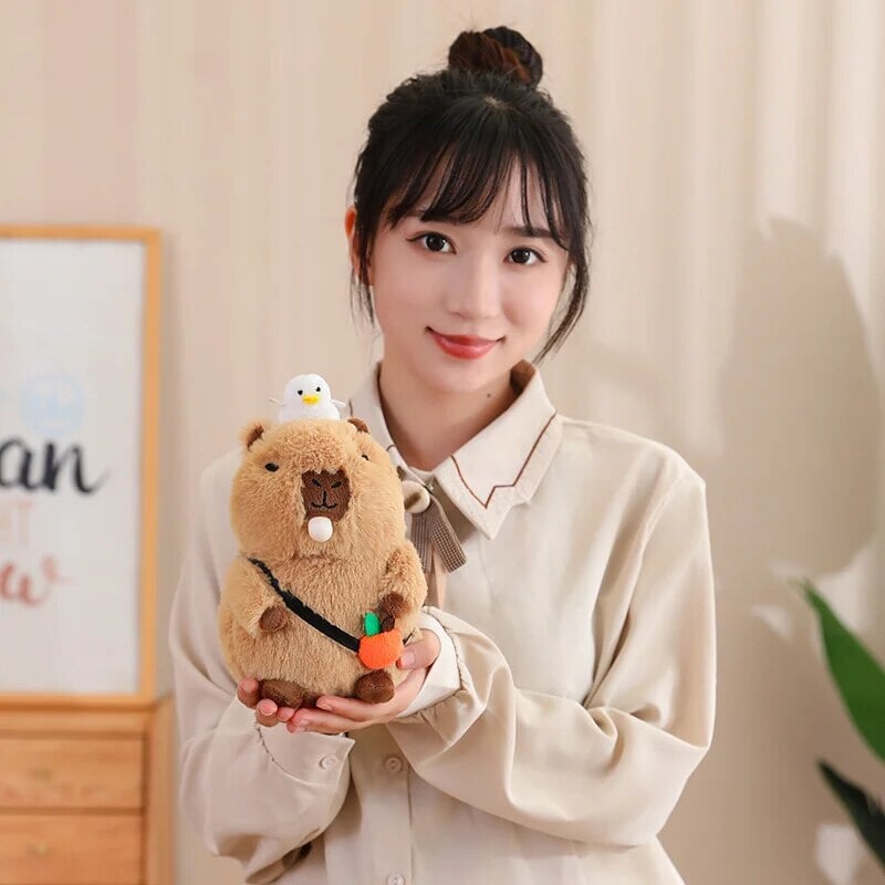 Fluffy Sleepy Capybara with Orange Plushie