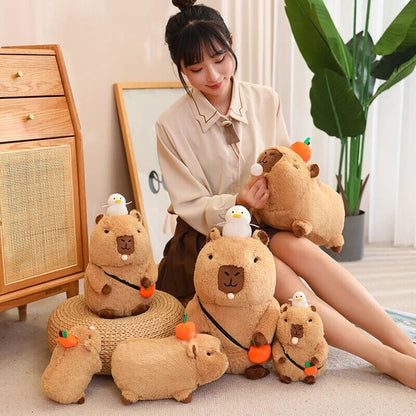 Fluffy Sleepy Capybara with Orange Plushie