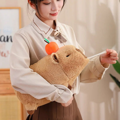 Fluffy Sleepy Capybara with Orange Plushie