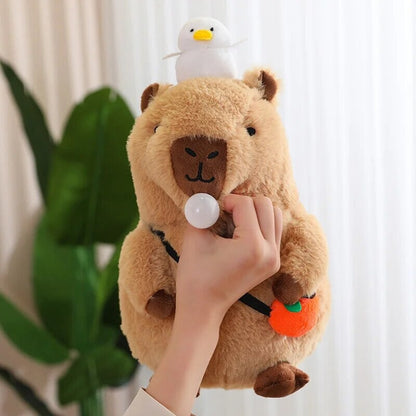 Fluffy Sleepy Capybara with Orange Plushie