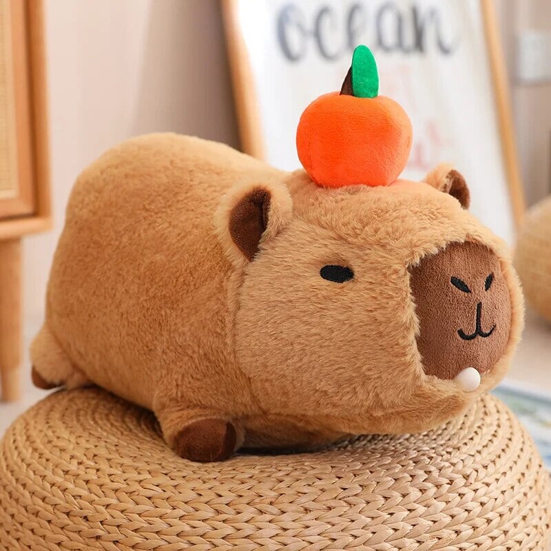 Fluffy Sleepy Capybara with Orange Plushie