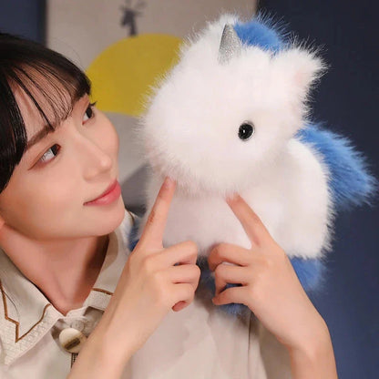 Fluffy White Blue Purple Chibi Unicorn Plushie