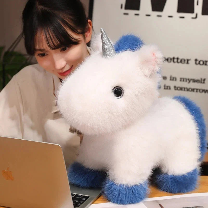 Fluffy White Blue Purple Chibi Unicorn Plushie