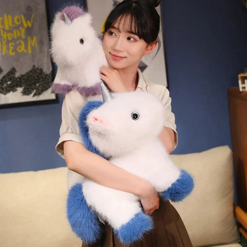 Fluffy White Blue Purple Chibi Unicorn Plushie