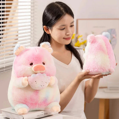 Galaxy Rainbow Pig Holding Shell Plushie